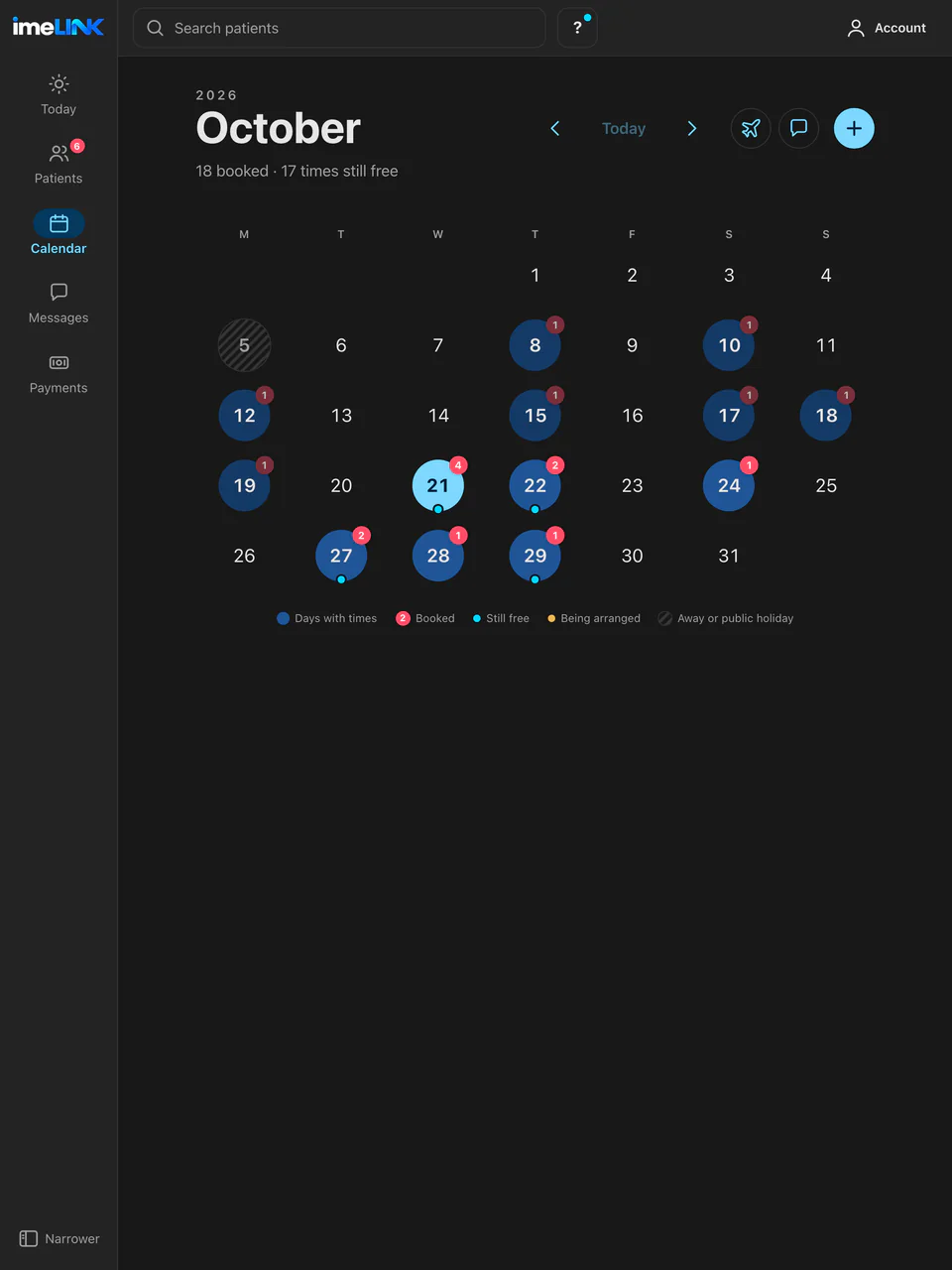 The month calendar on an iPad