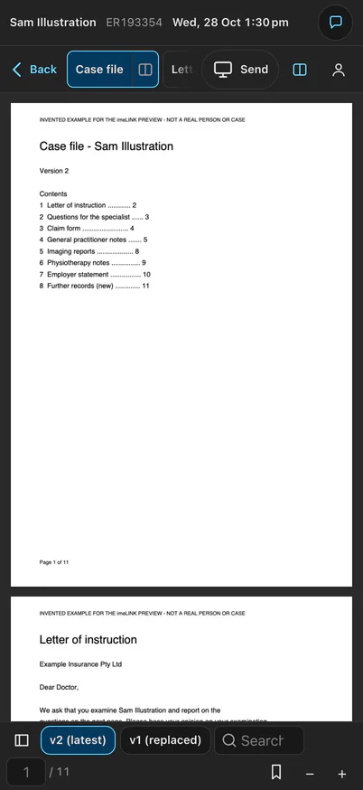 The papers reader on an iPhone, showing a sample letter of instruction