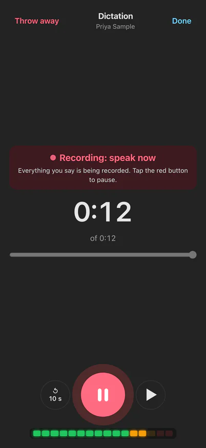 Recording a dictation on an iPhone